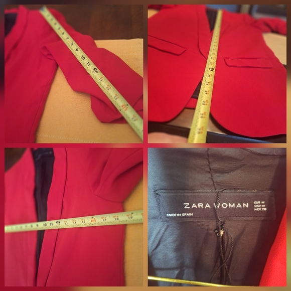Zara Woman Vibrant Red Career Blazer Open Front 3/4 Sleeve M - Picture 16 of 16